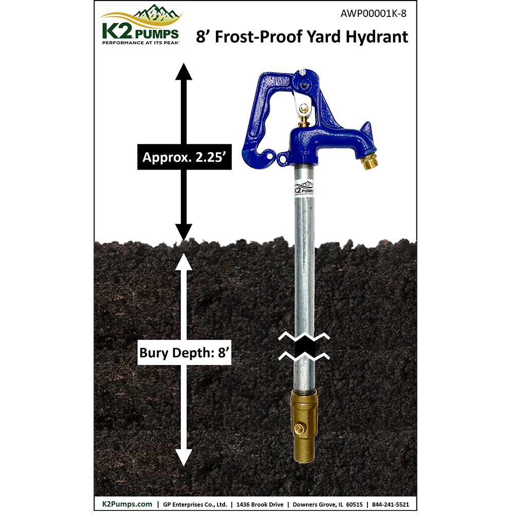 Frost-Free Yard Hydrant Freezeless Frost Proof Green 3/4 Pipe Connection 123.6 Total Length bury Depth 8ft 